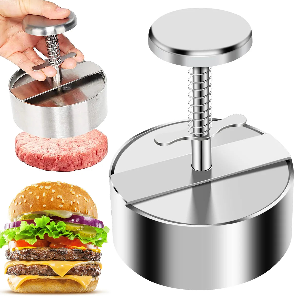 Hamburger Press Hamburger Patty Maker 304 Stainless Steel Non-Stick Burger Press for Making Meat Patties and Thin Burgers