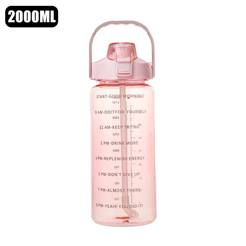 2 Liters Straw Plastic Water Bottle Large Portable Travel Bottle Sports Fitness Cup High Value Big Fat Cup Adult Universal