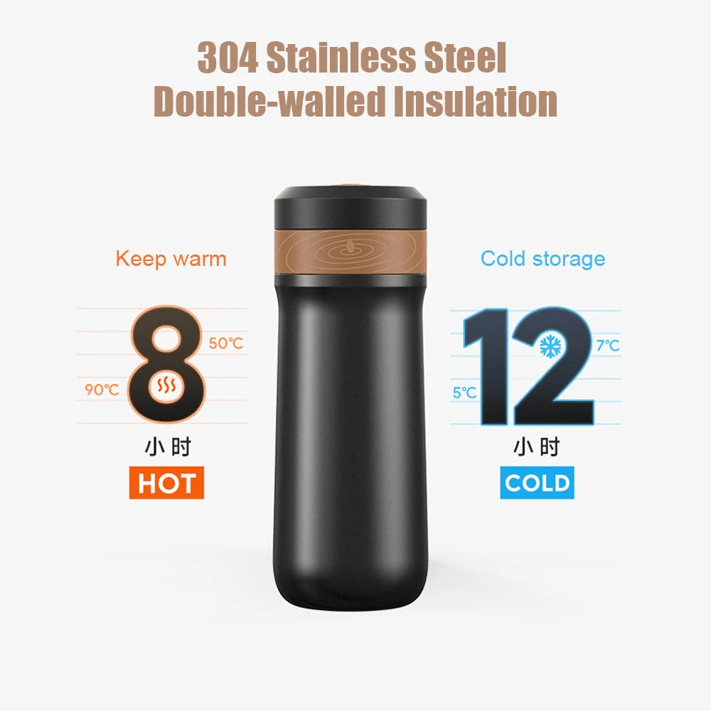 French Press Coffee Maker 2-Layer Filter Mesh Double Walled Stainless Steel Vacuum Insulated Coffee Tea for Travel Office