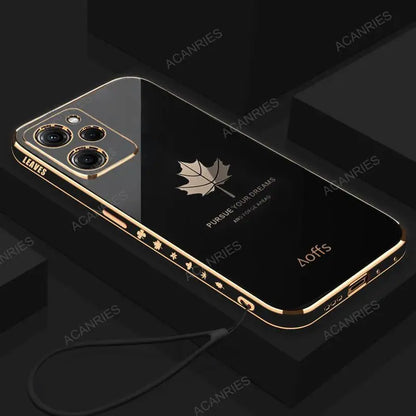 Pocox5 Luxury Maple Leaf Lanyard Case On For Xiaomi Mi Poco X5 Pro X5pro X3 Nfc X3pro Plating Silicone Cover Note 12 12pro 5g