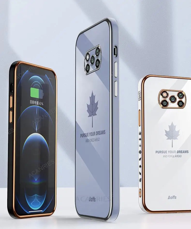 Pocox5 Luxury Maple Leaf Lanyard Case On For Xiaomi Mi Poco X5 Pro X5pro X3 Nfc X3pro Plating Silicone Cover Note 12 12pro 5g